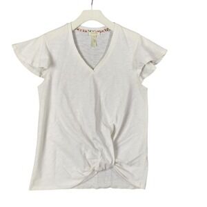 Matilda Jane x Joanna Gaines Knot-Front Ruffle Sleeve V-Neck Top White Womens XS